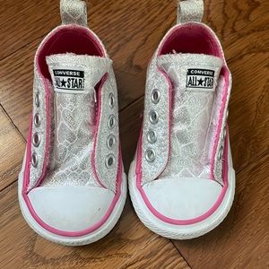 Toddler girls silver and pink converse size 3